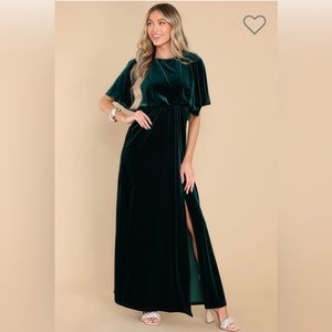NWT Red Dress Dark Green Velvet Maxi Dress